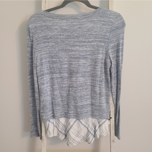 White House Black Market XS spacedye knit plaid layers lace up sweater - Picture 4 of 5